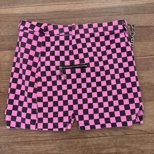 Carmar pink black checkered chain detail a-line mini skirt size medium M
 b39